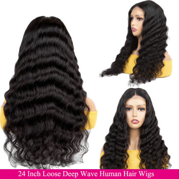 5x5 closure Loose deep wave human hair wigs 16-28inch #9350
