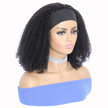 Afro kinky curly headband human hair wigs #9368